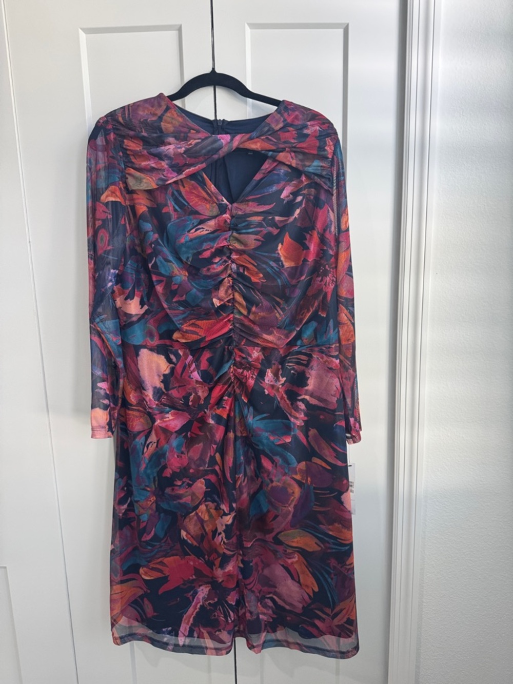 Maggy London Multicolor Floral Ruched Long Sleeve Dress
